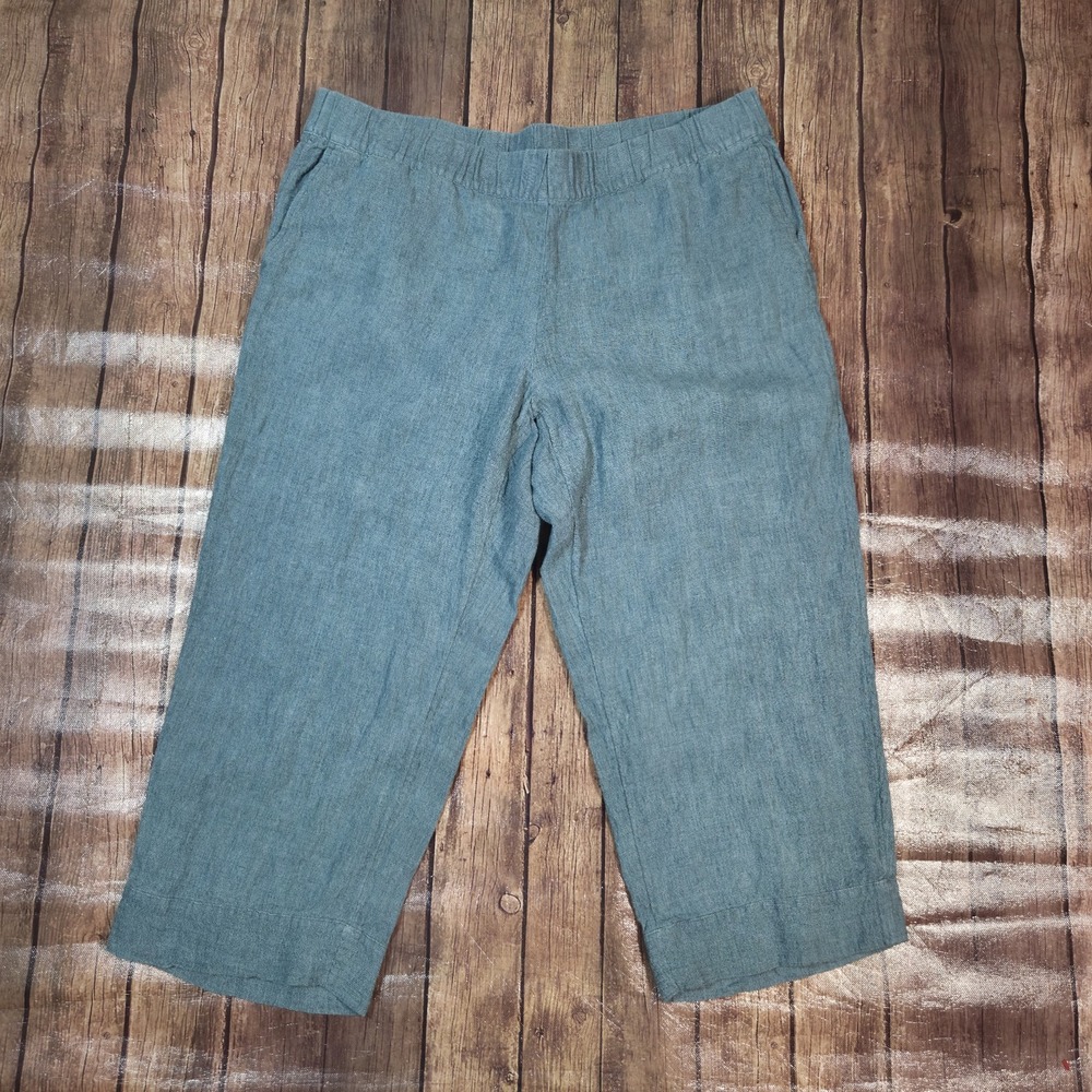J. Jill Pure Jill Linen Pants Women XL Green Pull On Pockets Coastal Grandmother